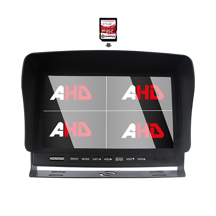 10.1 इंच AHD क्वाड स्प्लिट डिस्प्ले SD DVR वाहन मॉनिटर