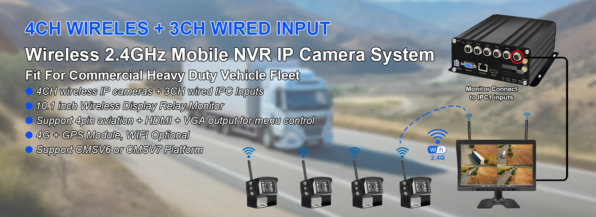7CH वायरलेस 2.4GHz मोबाइल NVR IP कॅमेरा सिस्टम