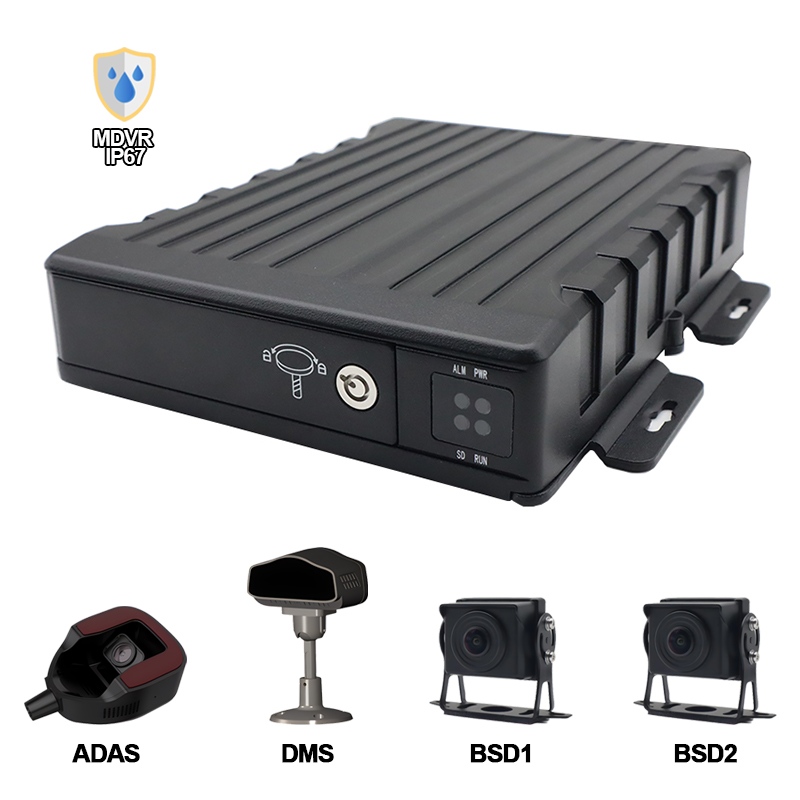 4CH IP67 वॉटरप्रूफ AI SD मोबाइल DVR सपोर्ट ADAS+DMS+BSD