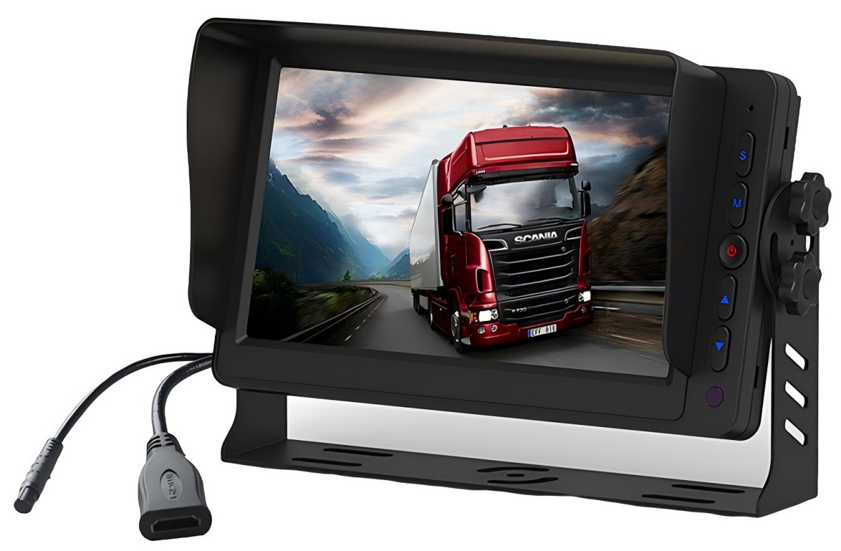 ड्युअल एव्ही इनपुट, रिव्हर्स ट्रिगर आणि बिल्ट-इन स्पीकरसह 7 इंच HDMI वाहन मॉनिटर